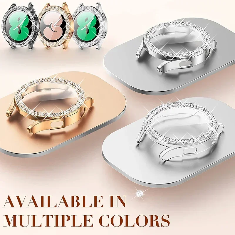 Case for Samsung Galaxy Watch 7 6 5 4 40mm 44mm Protective Case Plastic hard Bumper row diamond encrusted shiny cover no glass