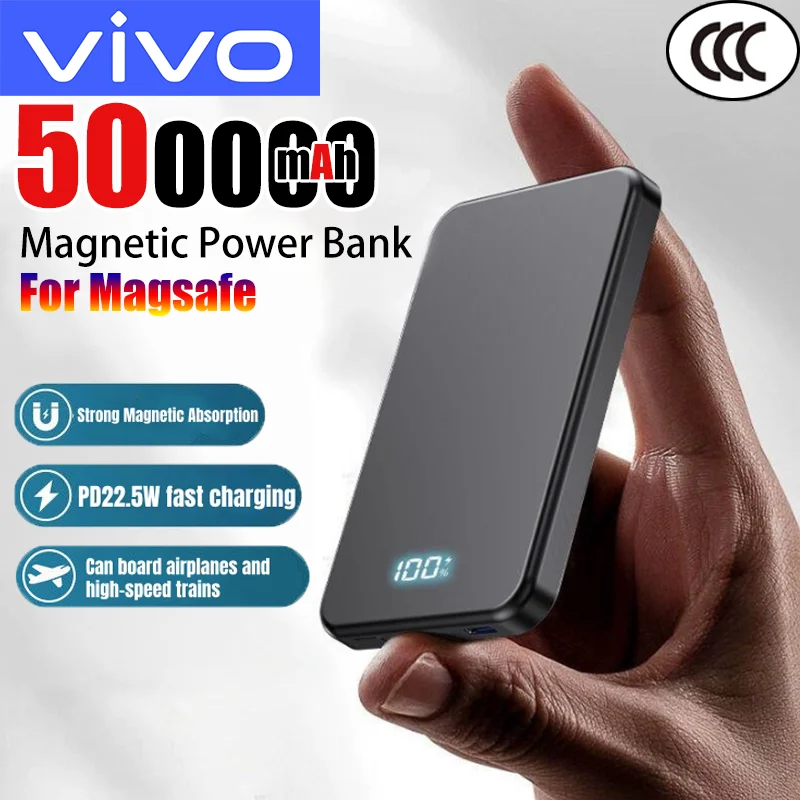 

VIVO 500000 мАч Магнитный беспроводной PowerBank PD22.5W Портативный внешний аккумулятор с быстрой зарядкой для Magsafe для iPhone Samsung