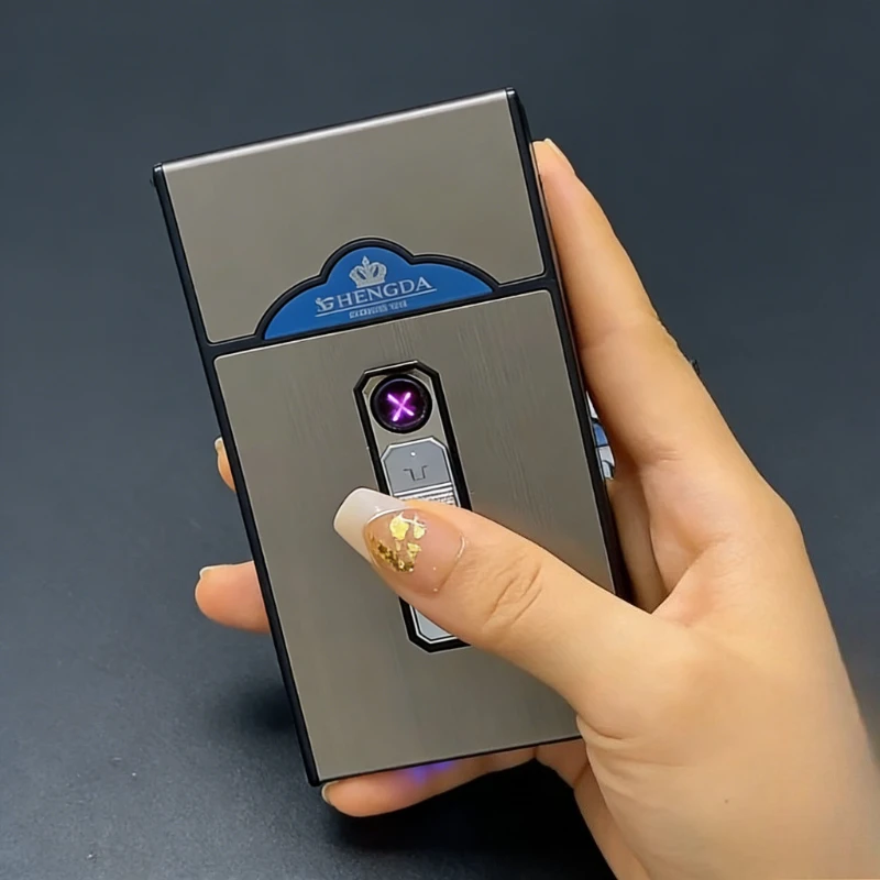 

Weather 20 Sticks Cigarette Case Built-in Dual Arc Pulse Lighter USB Rechargeable Waterproof Moisture Resistant Travel Accessory