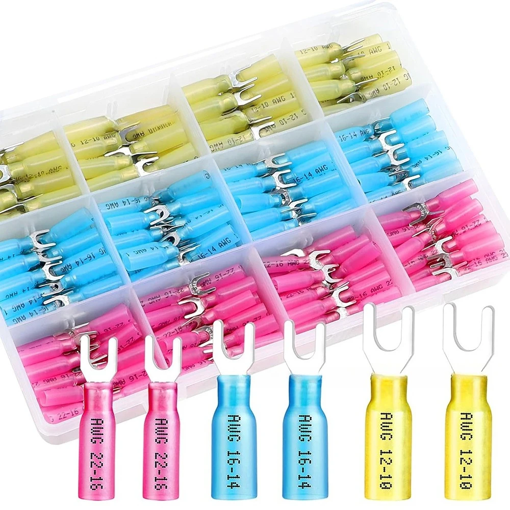 300Pcs Boxed SV U-Type Fork Heat Shrink Wire Terminal Kit, Insulated Waterproof Crimp Connector Assortment Set