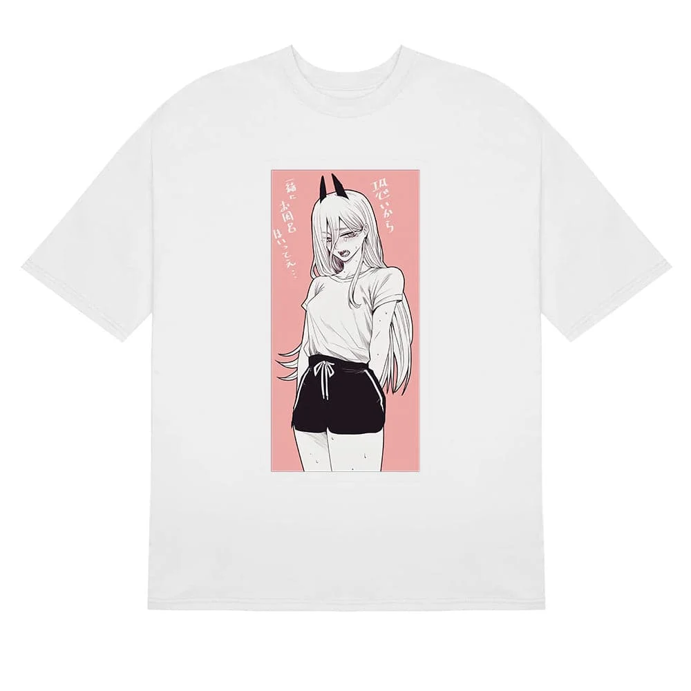 Chainsaw Man Power Pastel Pink T-Shirt - 100% Cotton Anime Shirt with Minimalist Design