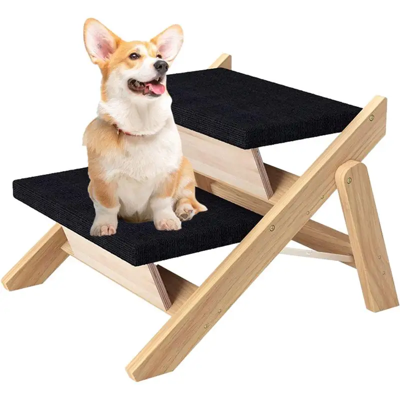 Folding Dog Ramp Anti-Slip 2 In 1 Steps For Dogs To Get On Bed Wooden Strong Dog Bed Stairs Sturdy Dog Stairs For Easy Step