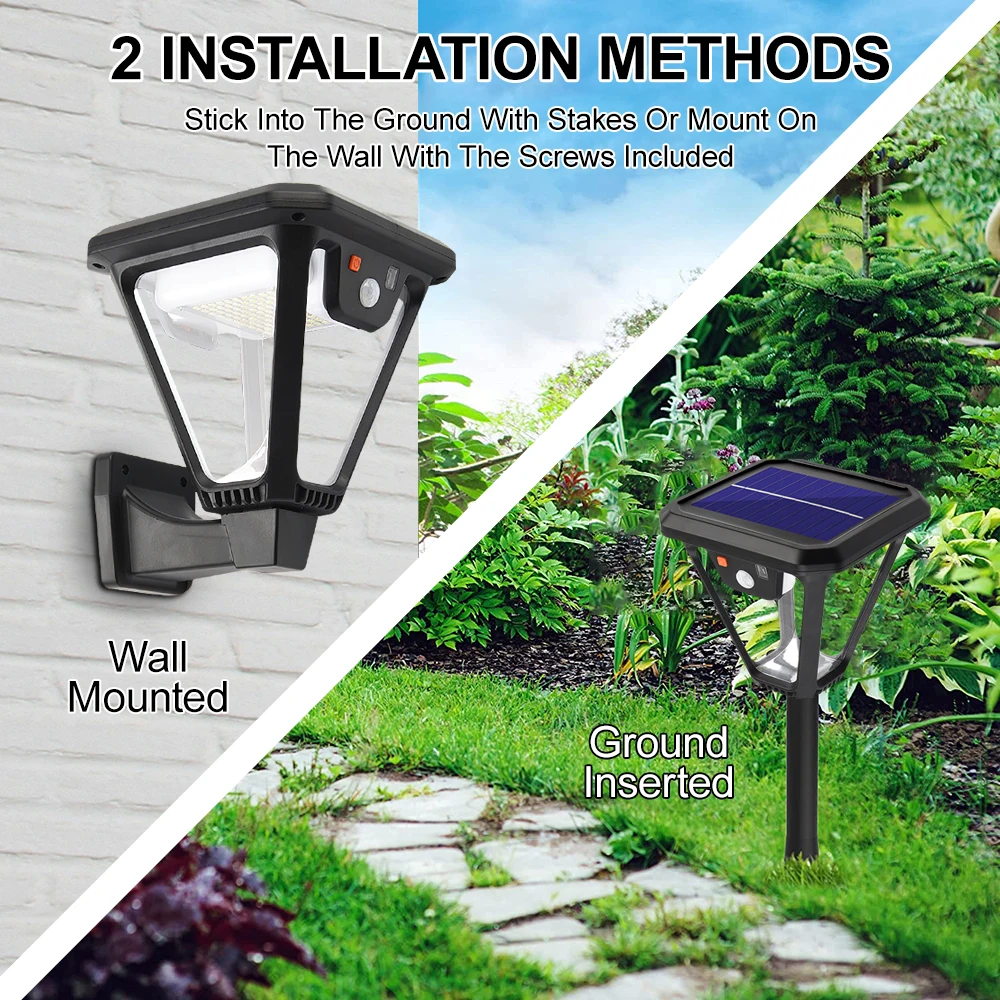 100 LED Solar Lantern Outdoor Solar Wall Lights 2 Color 360° Angle Illumination Solar Moiton sensor LawnLights with USB Charging