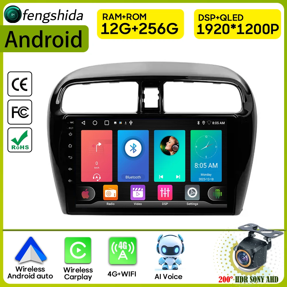 รถวิทยุ CarPlay สําหรับ MITSUBISHI Mirage 6 2012-2018 นําทาง GPS Android ออโต้สเตอริโอ 4G WiFi เครื่องเล่นมัลติมีเดียวิดีโอไม่มี 2DIN