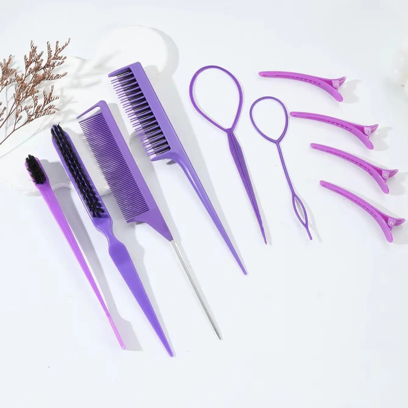 10 piece styling comb set teasing comb triple teasing comb mouse tail comb edge brushing hair tail tool weaving tool ring image 3