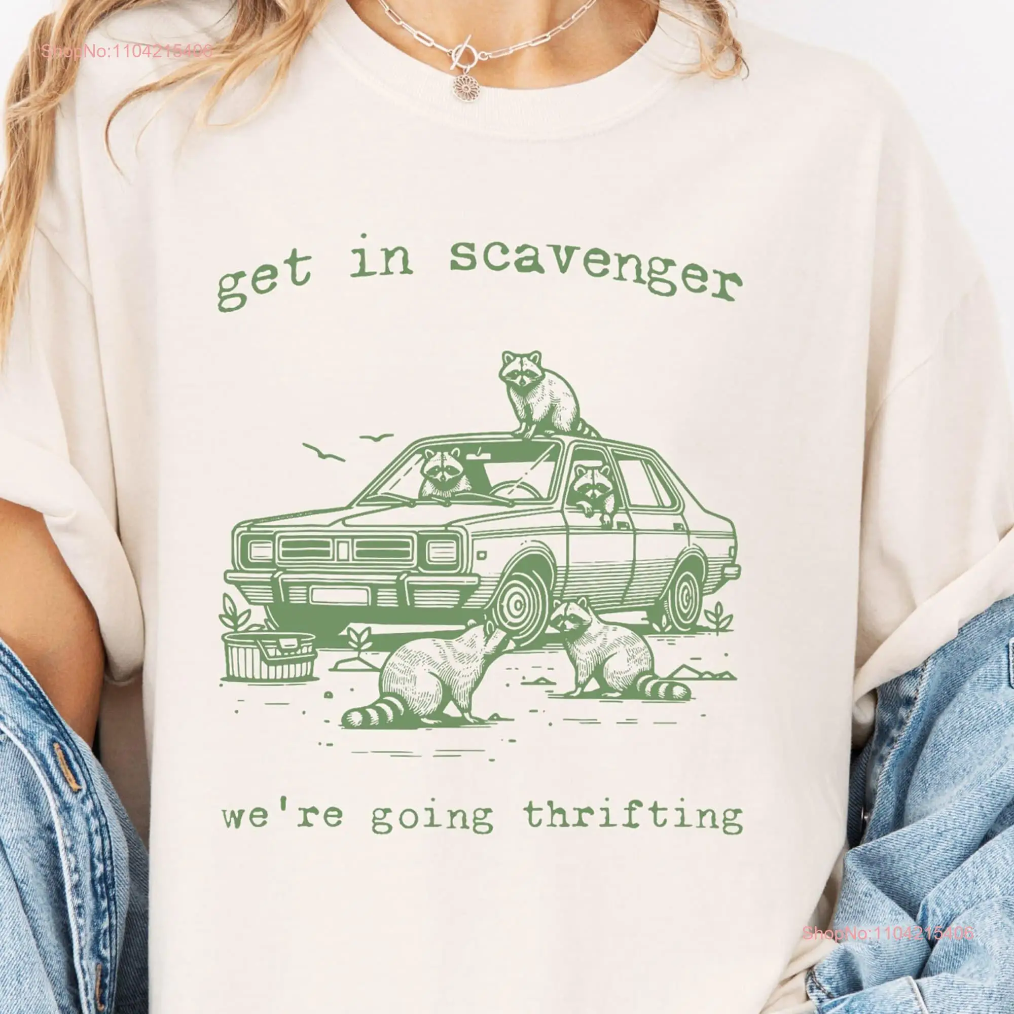 Get In Scavenger We're Going Thrifting Retro T Shirt Raccoon Trash Panda Funny Lover  long or short sleeves