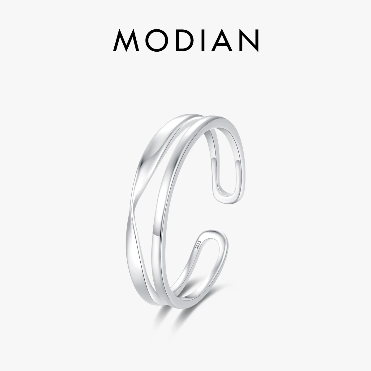 MODIAN minimalistyczny 925 Sterling Silver prosty skręcony regulowany pierścionek dwupokładowa linia pierścień otwierający dla kobiet imprezowa biżuteria