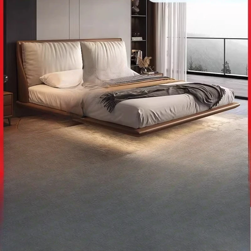 

Italian minimalist first-layer cowhide bed 1.8 meters double bed Nordic leather bed