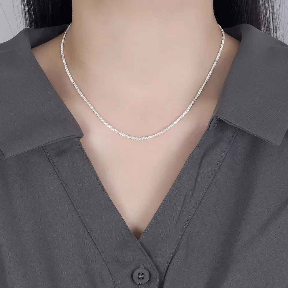 925 Sterling Silver Necklace Sparkling Gold Silver Necklace Ladies Fashion Simple Birthday Wedding Anniversary Jewelry Gift