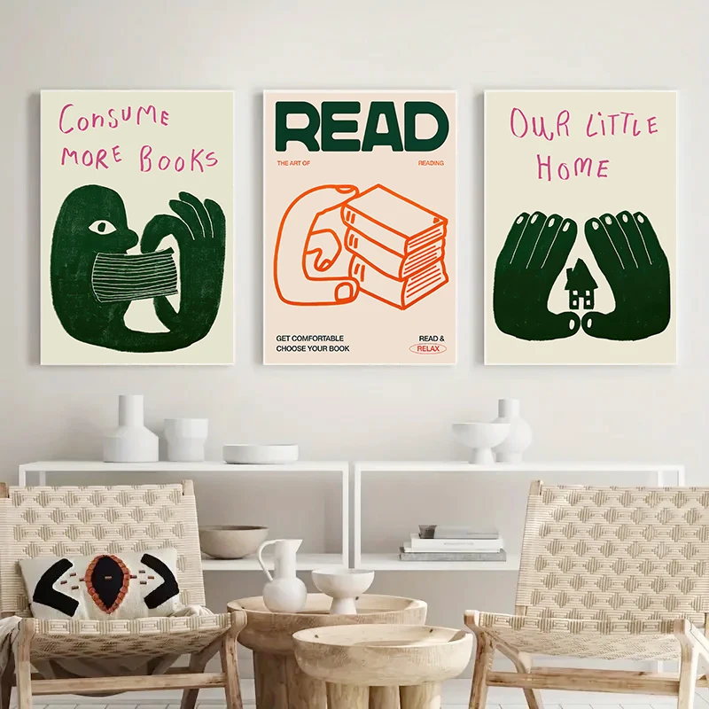 علامة مثيرة للاهتمام المزيد من الكتب مجردة قماش طباعة ملصق مرسومة باليد التوضيح الفن يطبع جدار غرفة المعيشة ديكور فني للمنزل