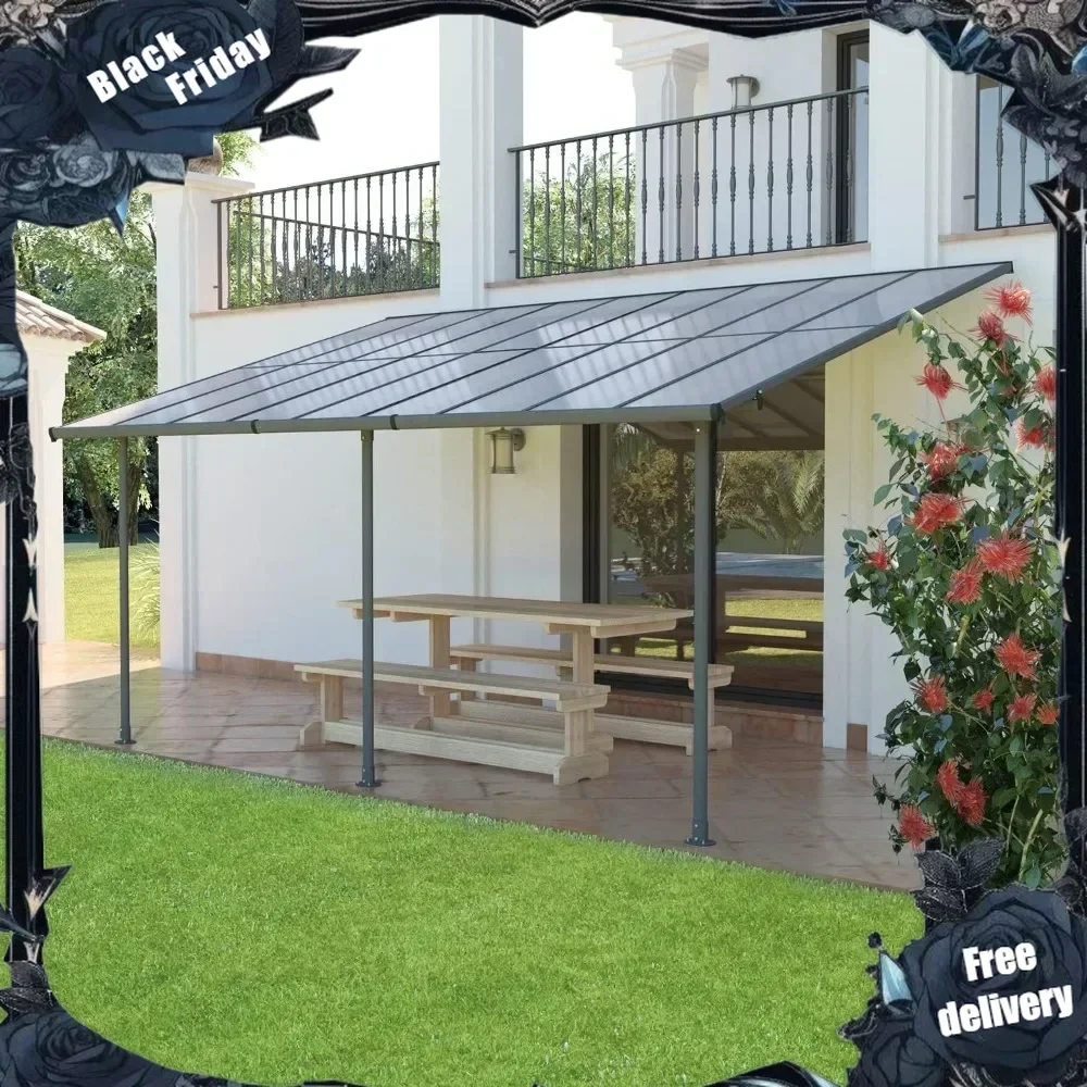 

Wall Mount Gazebo Outdoor Pergola Polycarbonate Gazebo with Water-Resistant and UV-Fighting Panels Canopy