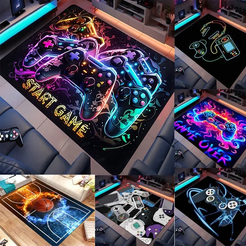 Gamepad Carpet Esport Gaming Room Home Neon Effect Decor Console Floor Mat Cartoon Carpet Large Area Rug Boys Room Decorate Gift