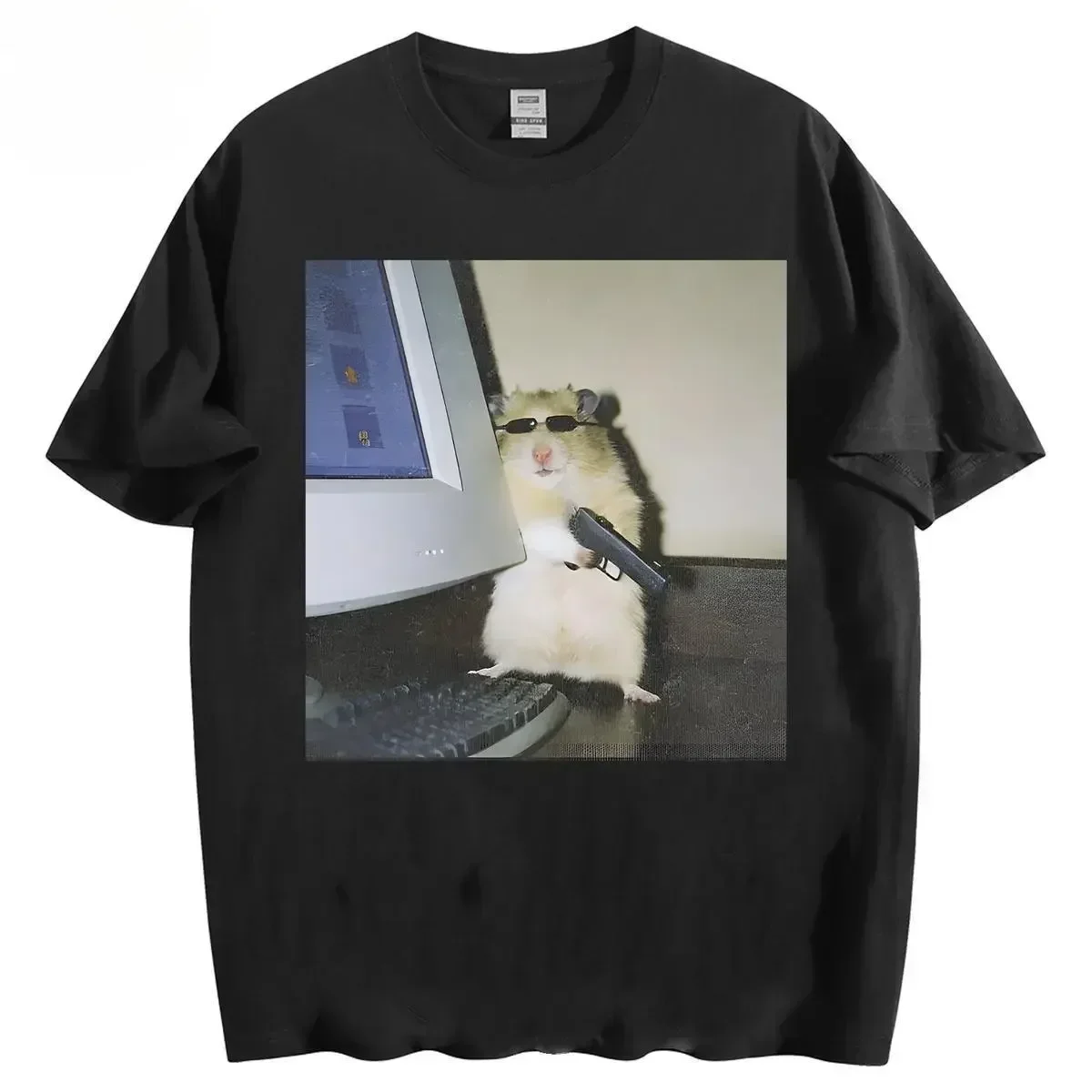 Funny Animal Vintage Graphic Tee, Cyber Hamster T-Shirt, Unisex Meme Cringe Funny Shirt, Menswear Womenswear Streetwear  Comfort
