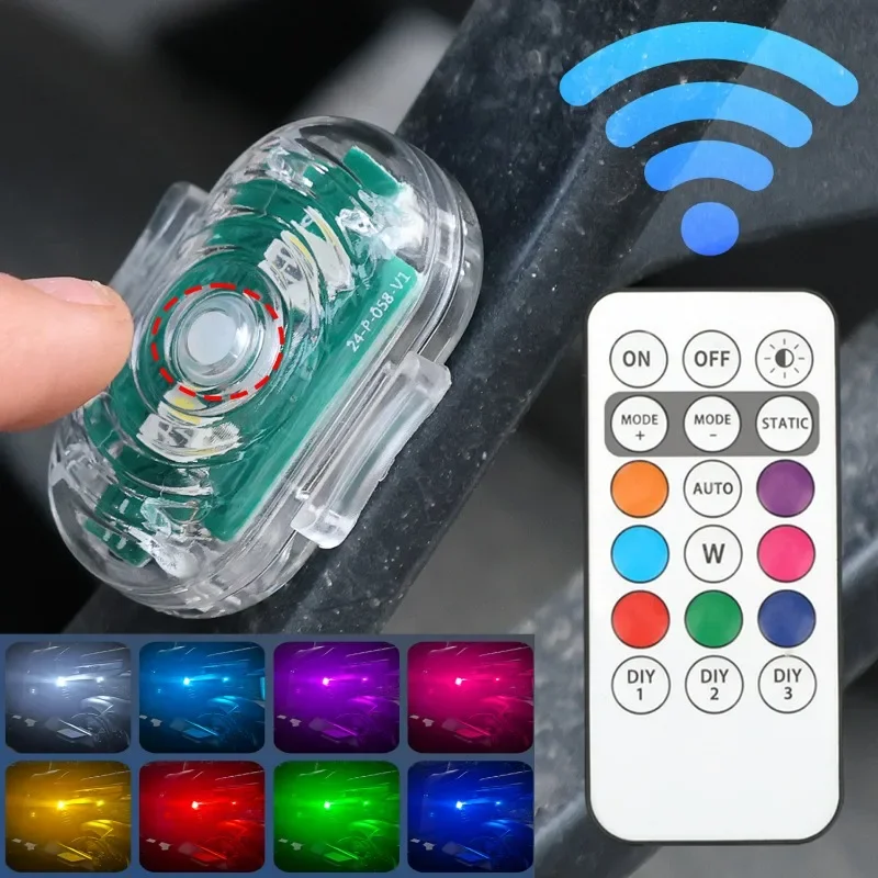 Wireless Remote Control Flashing Lights USB Charging Transparent Shell Magic Tape Fixation Car Motorcycle Warning Strobe Lamp