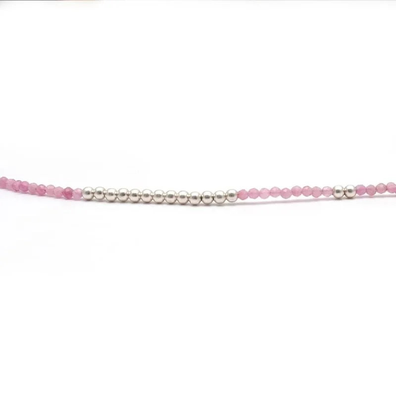 Beautiful A++ Pink Tourmaline Faceted Round Gemstone Beads Women Necklace 24''