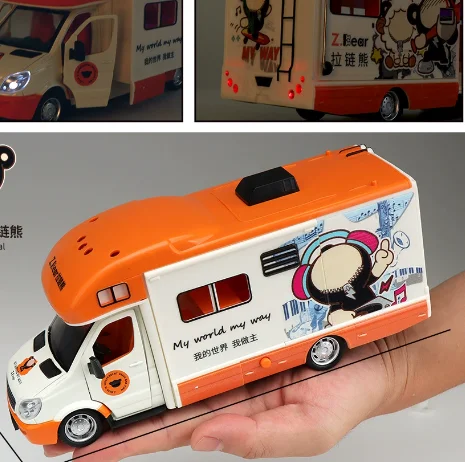 

1:32 RV Zipper Bear Co фирменная мультяшная модель туристического автомобиля, подлинная авторизация, звуковая и световая игрушка