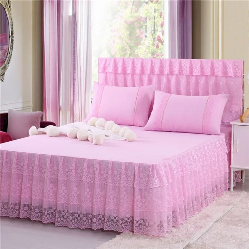 Four Seasons Lace Bed Skirt Three Piece Set Machine Washable Soft Bed Single Set Family Double Multi Size Bedding Set