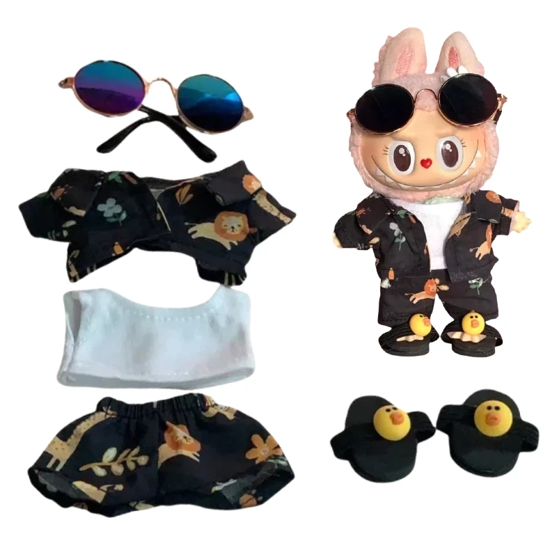 Clothes for Labubu 15/17cm Doll Clothes – Beach Resort Style Overalls, Idol Series V1 V2, Doll Clothing Accessories waist bag