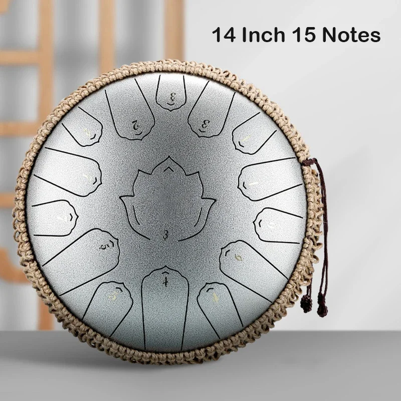 Hluru Steel Togue Drum 14 Inch 15 Notes Lotus Pattern C Tone Ethereal Drum Meditation Yoga Sport Percussion Instrument Tools