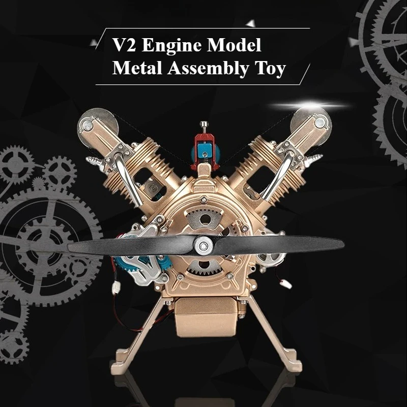 

TECHING V2 Twin Cylinder Engine Model Kit - All Metal V Type Engine Assembly Mechanical Toy Gift