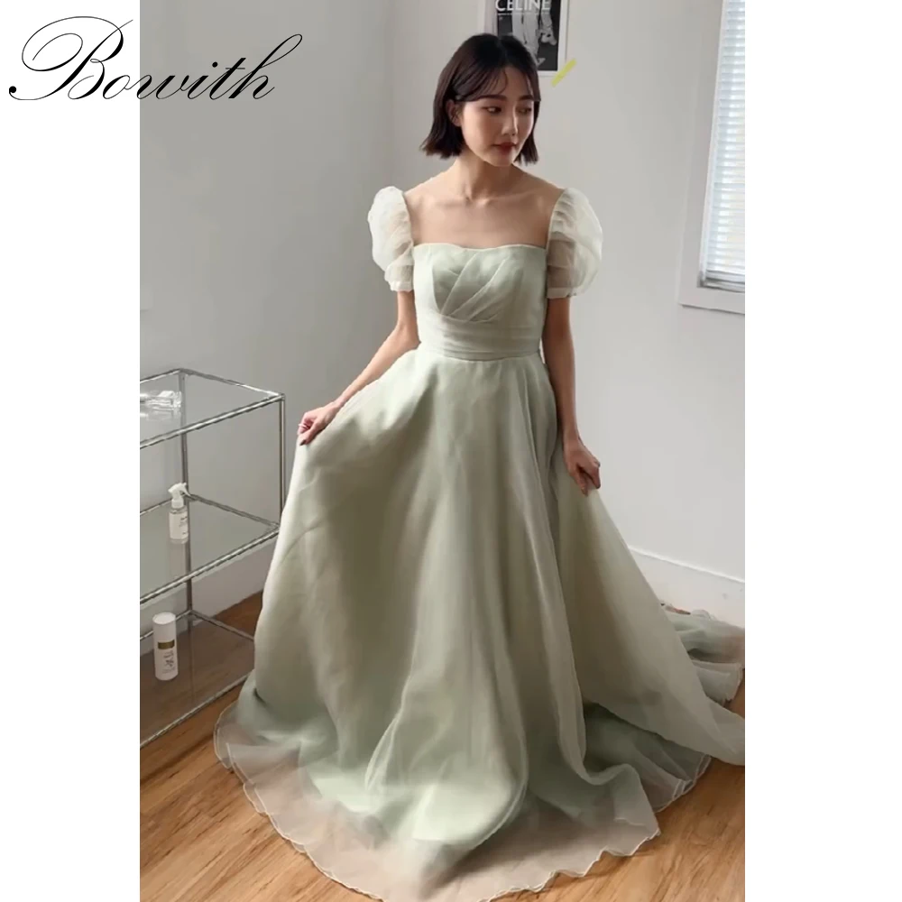 

Bowith Mint Green Korean Wedding Dresses Silk Organza Customized A-line Puff Sleeves Reception Dress Bridal Gown Evening Dress