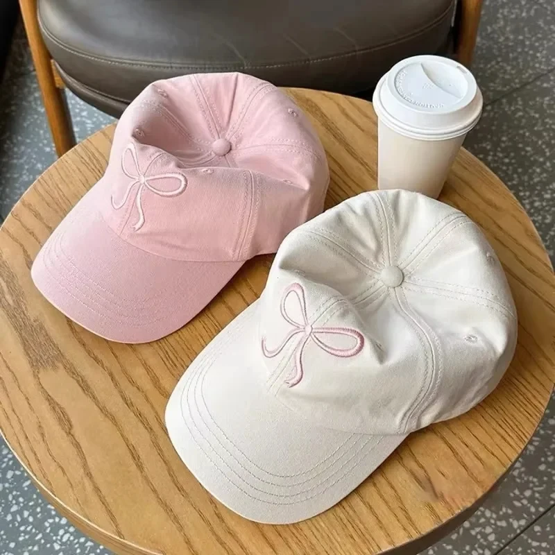 Sweet Bowknot Embroidery Baseball Hat For Women Solid Color Korean Girl Peaked Cap Outdoor Soft Cotton Snapback Sun Visors Hat