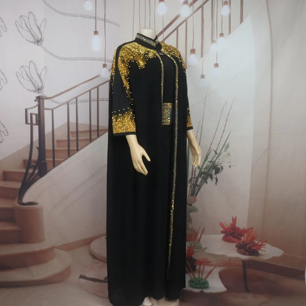 Neu eingetroffen: Afrikanisches zweiteiliges Kleid für Damen, elegantes Luxuskleid mit Strass für die Kirche – Detail 6