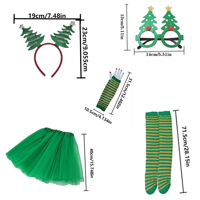 

Комплект костюма для рождественской елки PESENAR — зеленая юбка-пачка, повязка на голову, чулки, очки — для взрослых, женщин — костюм для рождественской вечеринки