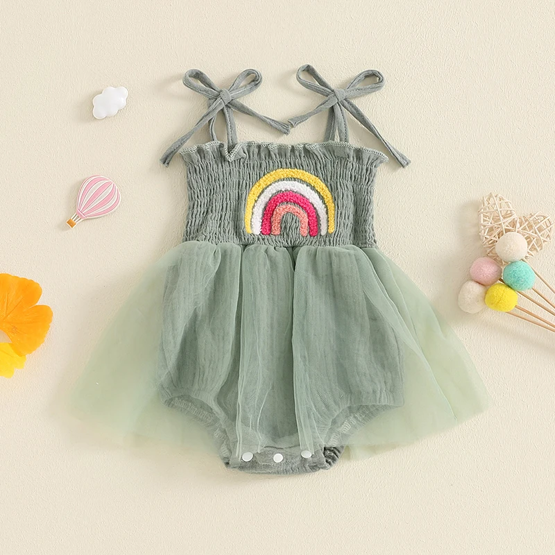 

Newborn Infant Baby Girls Summer Romper Dress Cute Rainbow Embroidery Sleeveless Bodysuit Jumpsuit Summer Outfits