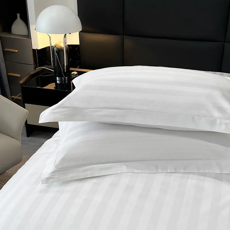 White Grey Stripe Premium Hotel Bedding Set Double Queen Super King Soft Comfortable Duvet Cover Flat/Fitted Sheet Pillowcases
