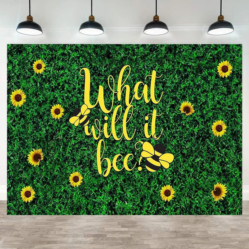 Photography Backdrop Green Leaves Sunflower Nature Spring Gender Reveal Parties Decor Background What Will Baby Bee Baby Shower