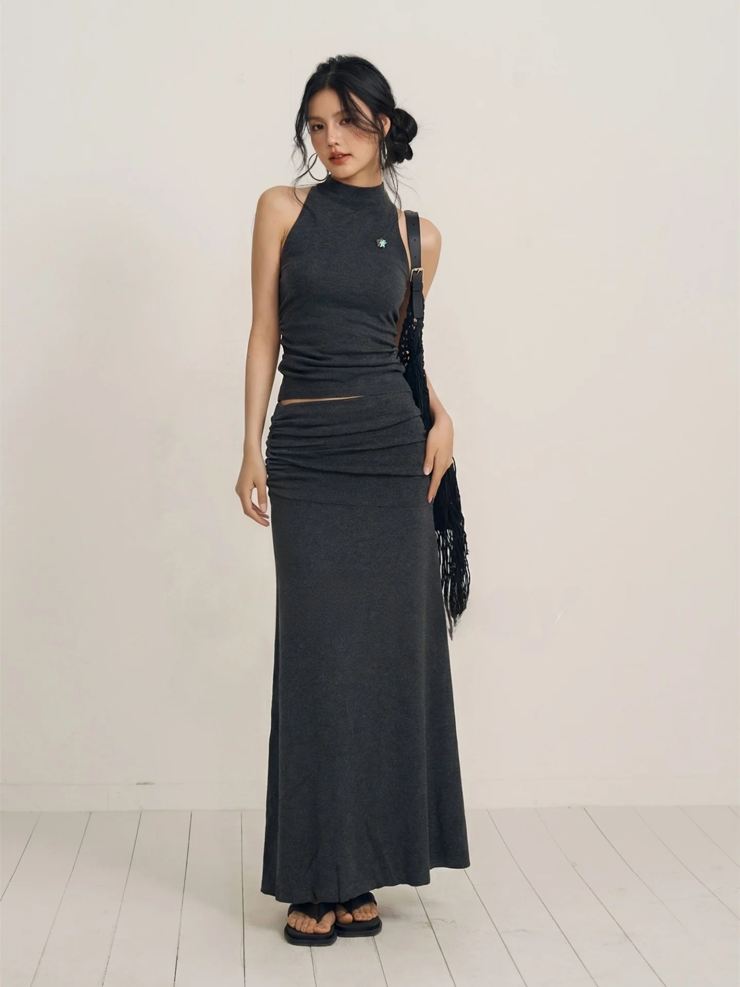 

Chill Zoeys Mountain Moon Set Sleeveless Top Half Skirt Two Piece Set Elegant Long Dress Casual Wear Spring Summer Fashion