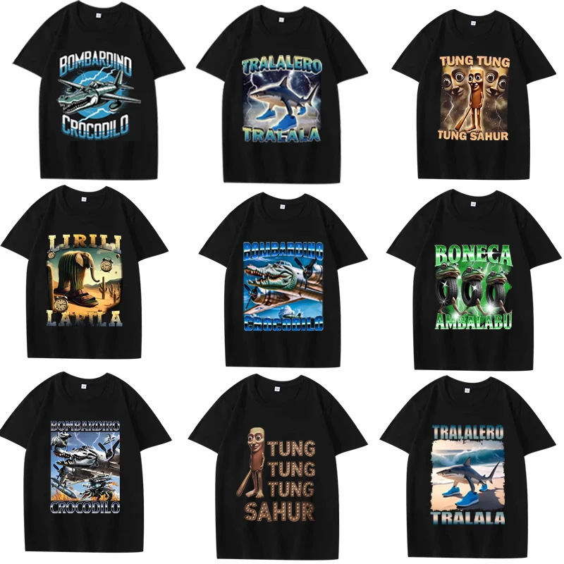

Italian Brainrot Funny Meme T shirt men women Tralalero Tralala Tung Tung Tung Sahur Bombardiro Crocodilo Brr Brr Cappuccino tee