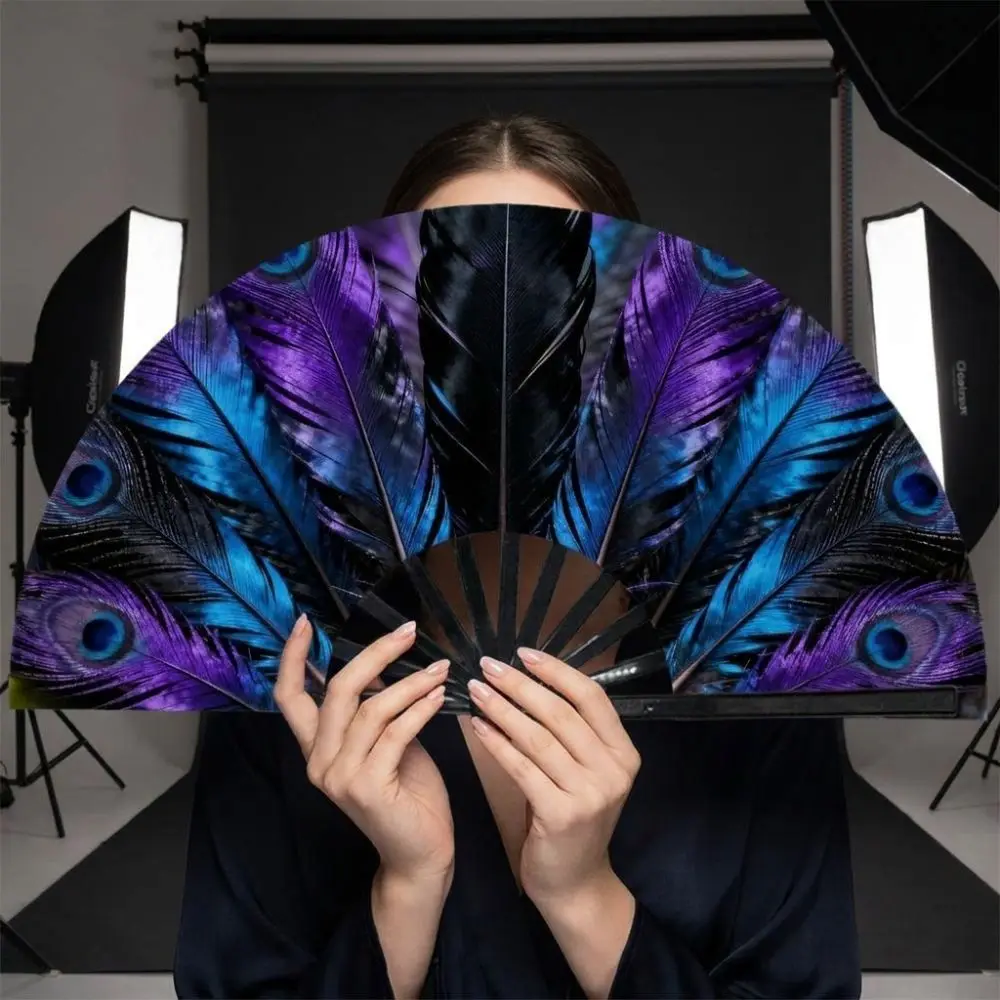 Peacock Tail Pattern Chinese Folding Fan Elegant Plastic Silk Folding Fan Vintage Multi-Color Decorative Fan Cosplay Use
