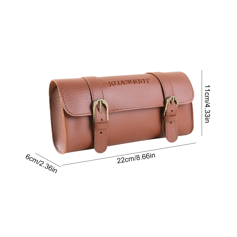 Motorcycle Saddle Storage Bag Leather Retro Bicycle Tail Bag Large Capacity Bicycle Front Fork Tail Tool Bag for Outdoot Cycling