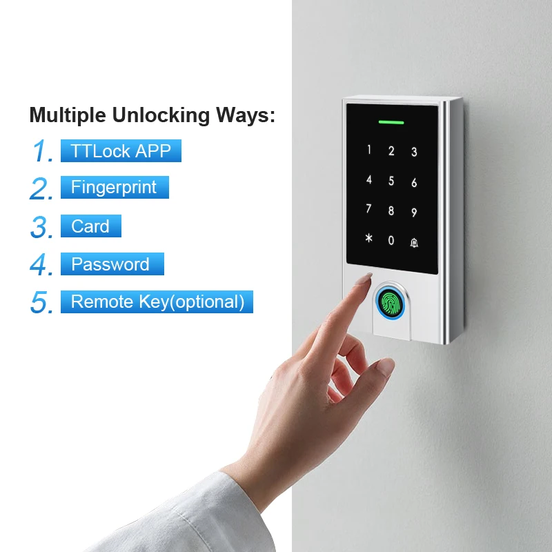 

Newest Waterproof TTLOCK APP BLE +WIFI Boimetric Fingerprint Password RFID 13.56MHz IC Card Reader Door Access Control System