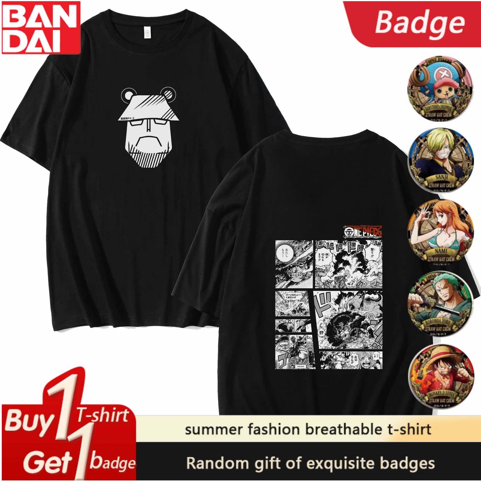 Kaus Sendi Anime ONE PIECE Mode Musim Panas Pria Pakaian Nika Luffy Essolon Dua Dimensi Lengan Pendek Atasan Sejuk Anak Laki-laki