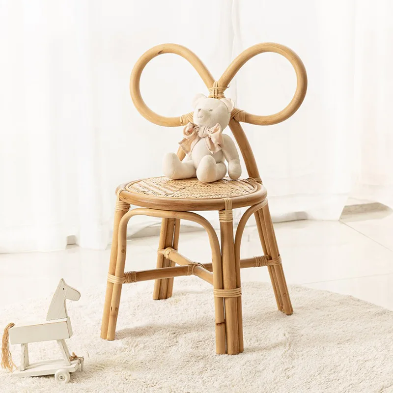 

Children's rattan chair Indonesian rattan bow children's photo photography chair Korean primary color chair