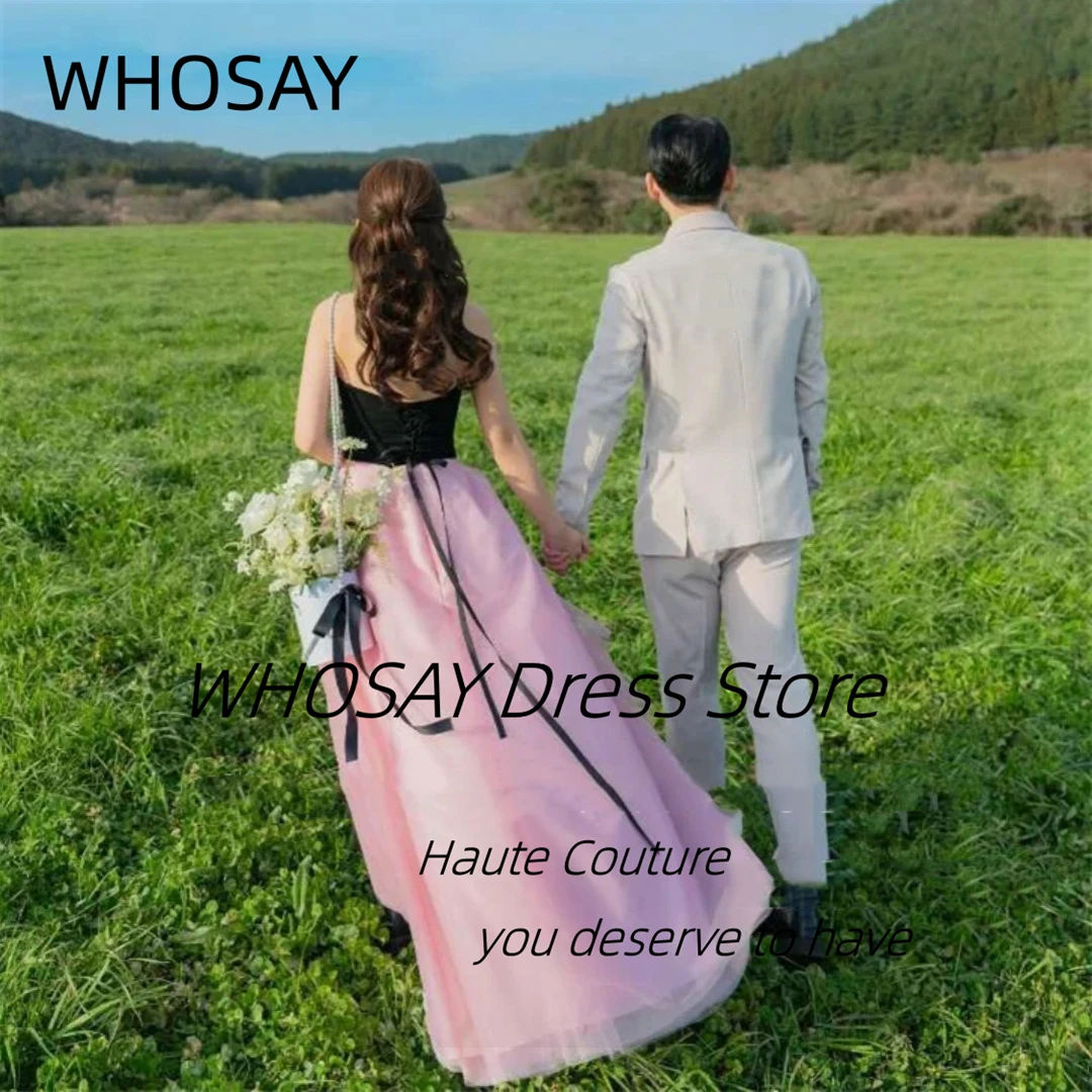 WHOSAY Contrast Color Prom Dresses Korea Women Wear Strapless Evening Party Gowns Shoot Photos A Line Wedding Guests Dress