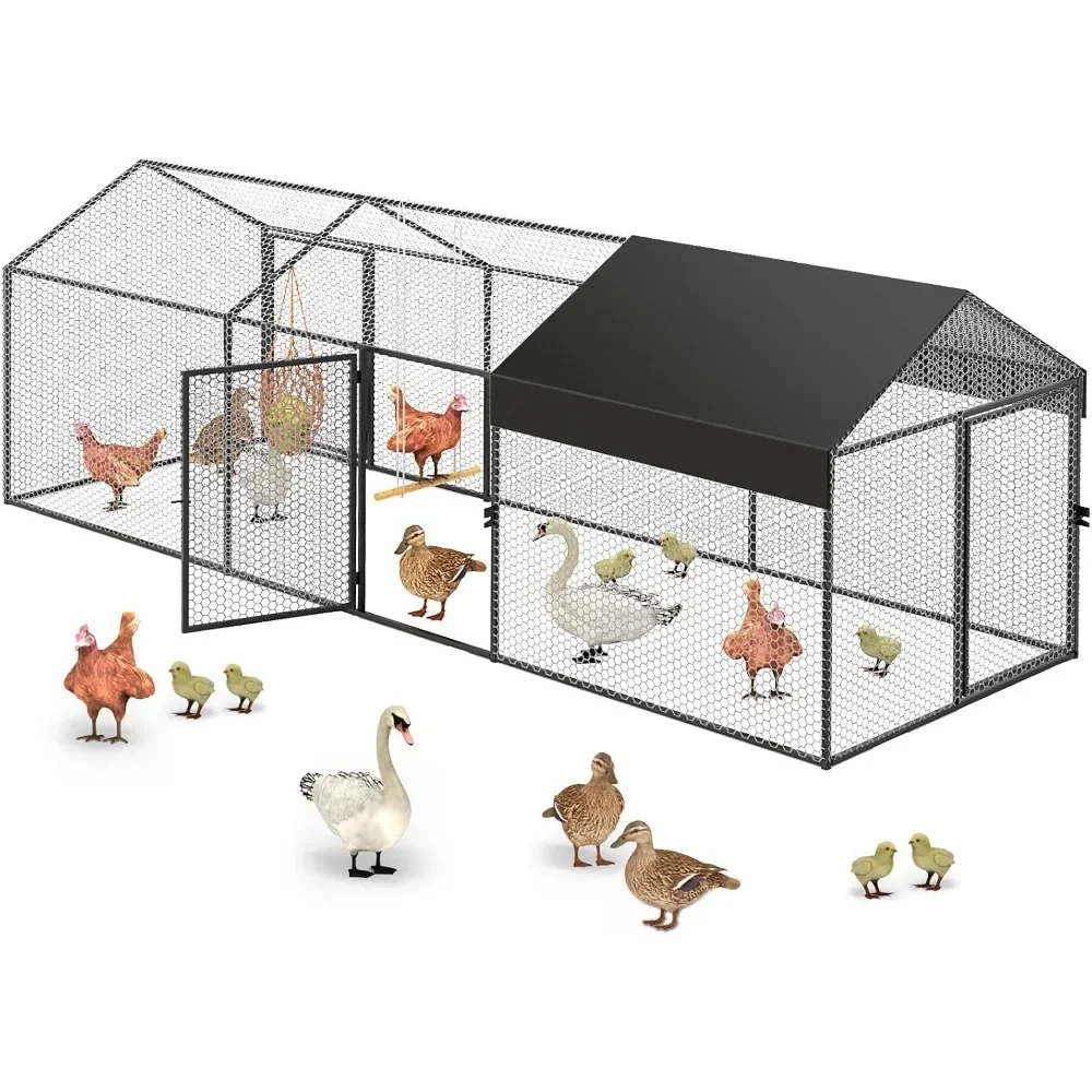 

Large Metal Chicken Coop 120"×40"×40" Heavy Duty Chicken Run Hen House with Waterproof Anti-UV Cover for Outdoor Chicken Pens