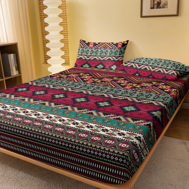 1 Simple modern Bohemia printed matte Fitted Sheet, bedroom printed bed cover, bedding (excluding pillowcases)