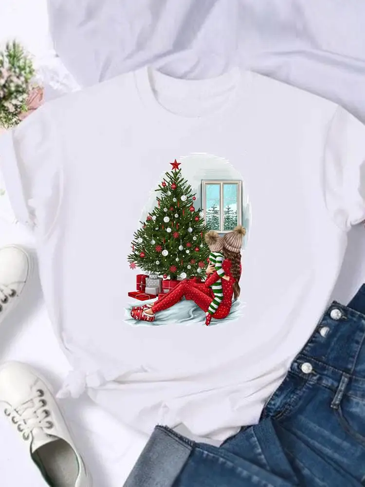 تي شيرت نسائي مطبوع جميل 90s ، عيد ميلاد سعيد ، العام الجديد ، العطلة ، تي شيرت برسومات ، قميص نسائي ، موضة الملابس ، الموضة ، #6