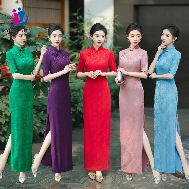 

Ladies' New Knitted Jacquard Sleeves New Chinese Summer Improved Sleeves Long Slim Comfortable Elegant And Unique Printed Dress