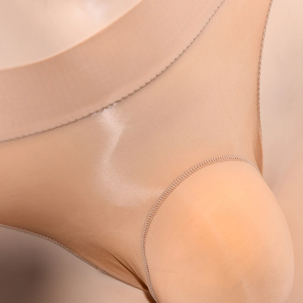 Men Underwear Erotic Lingerie Glossy Oily High Waist Low Rise Seamless Sheer Sissy Panties Swimmwear Transparent