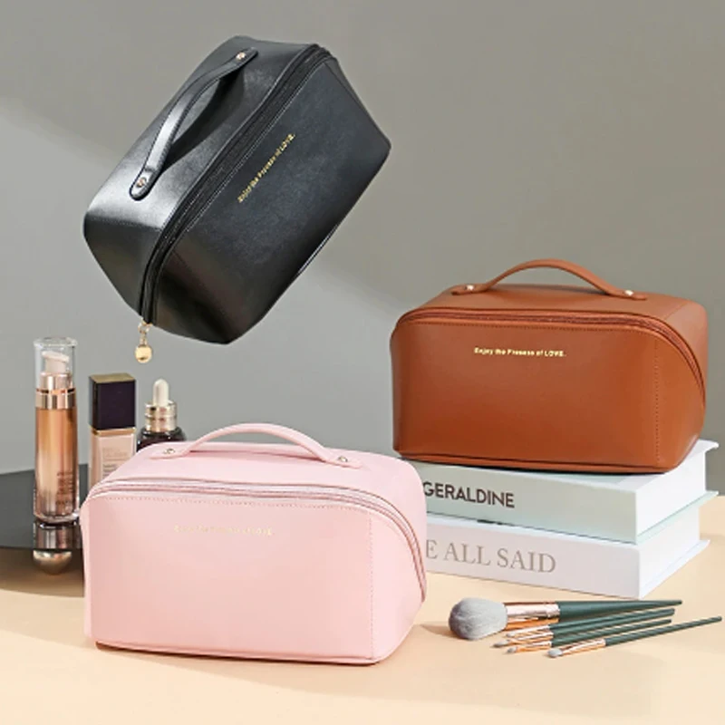 Borsa cosmetica da viaggio di grande capacità borsa da trucco portatile in PU borsa da bagno impermeabile da donna Kit da toilette multifunzionale