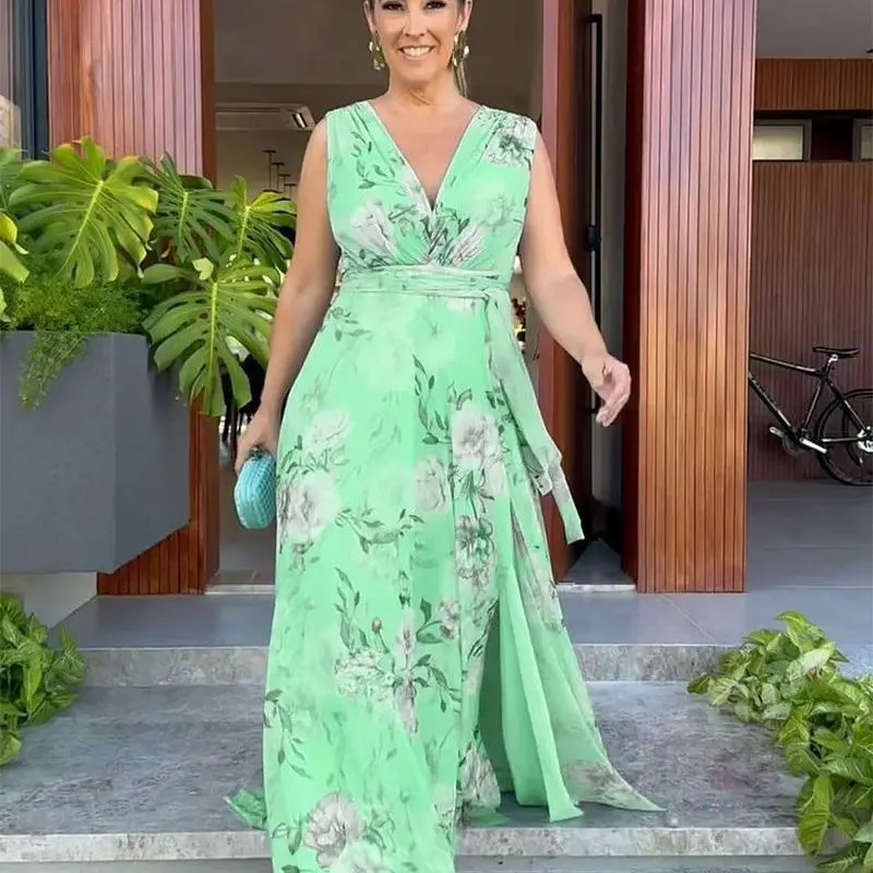 Novedades de verano de 2025: vestido de gasa estampado con hombros descubiertos y espalda descubierta