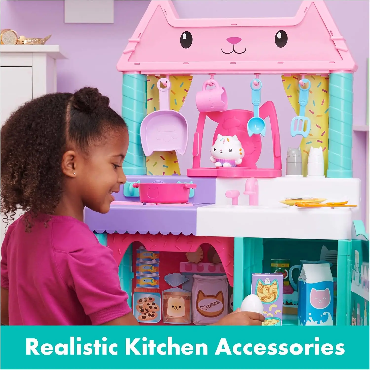 Cakey Kitchen Set for Kids with Play Kitchen Accessories, Play Food, Sounds, Music and Kids Toys for Girls and Boys Ages 3+