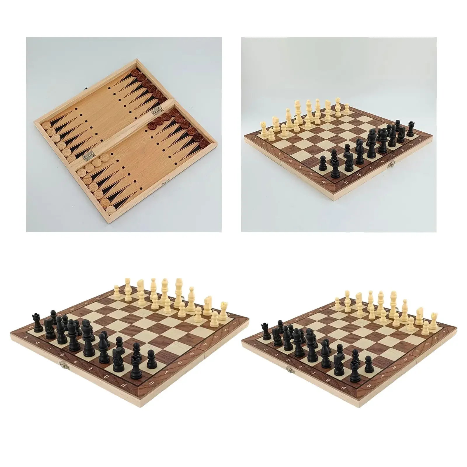 Foldable Chess Board Game Set 3 In 1 Wooden Chess Checkers Backgammon Game International Chess Christmas Entertainment Gift Tcg