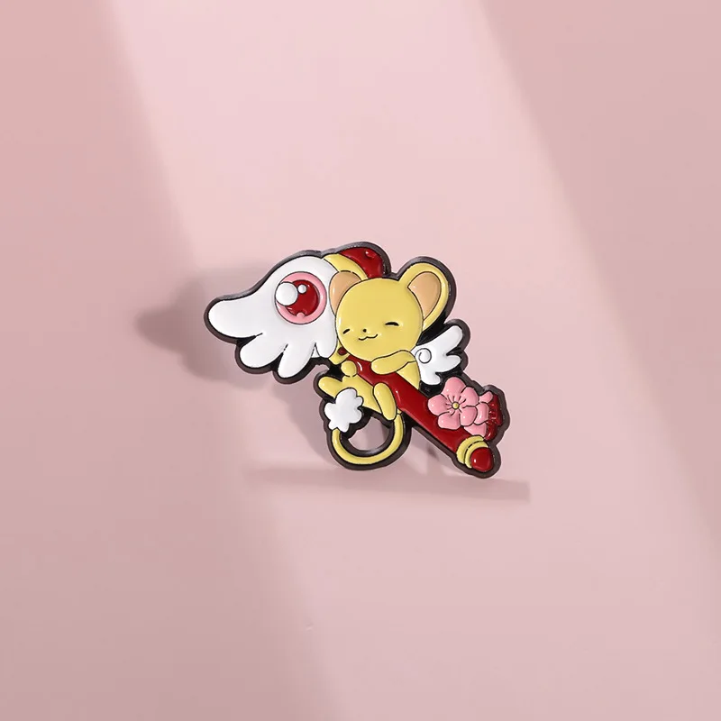 Anime Cardcaptor Sakura Pins Cute Kero Kinomoto Bird Head Magical Wand Enamel Badge Brooch Jewelry Cute Cosplay Lapel Pin Props