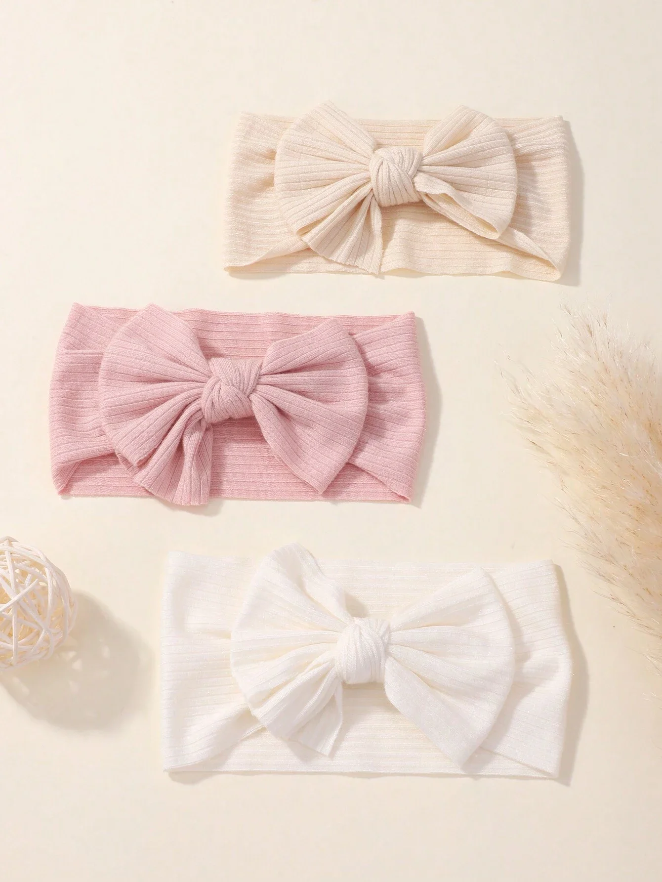 Pastel Ribbed Baby Headbands with Big Bows